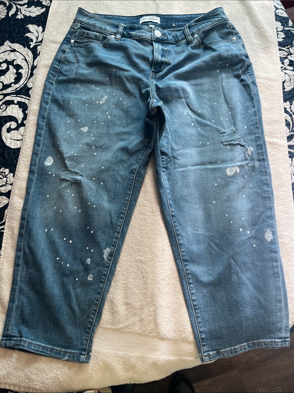Paint-Splatter Distressed Blue Jeans